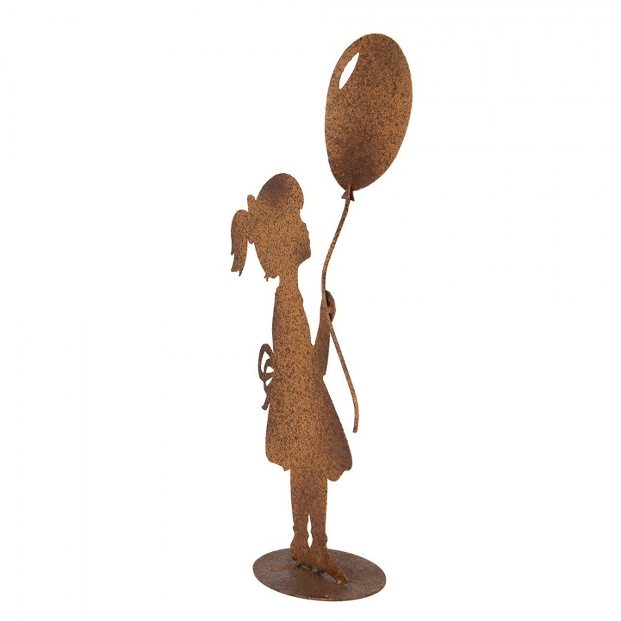 Rezavá kovová dekorace děvče s balónkem - 23*11*46 cm Clayre & Eef Rezavá kovová dekorace děvče s balónkem - 23*11*46 cm Clayre & Eef