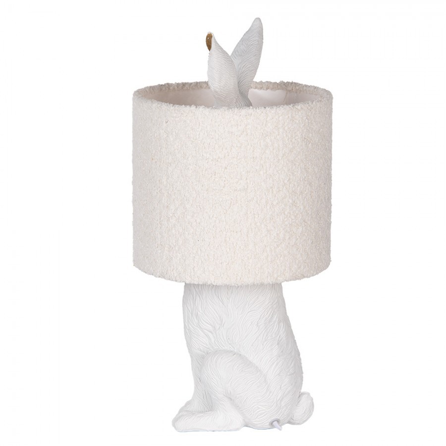 Bílá stolní lampa králík s chlupatým stínidlem Rabbi - Ø 20*43 cm E27/ma* 1*60W Clayre & Eef Bílá stolní lampa králík s chlupatým stínidlem Rabbi - Ø 20*43 cm E27/ma* 1*60W Clayre & Eef