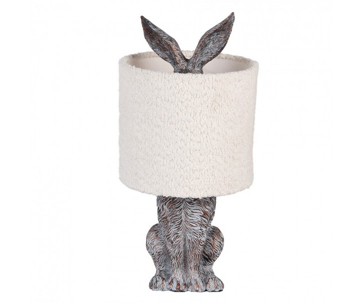 Šedá stolní lampa králík s bílým chlupatým stínidlem Rabbi - Ø 20*43 cm / E27 Clayre & Eef