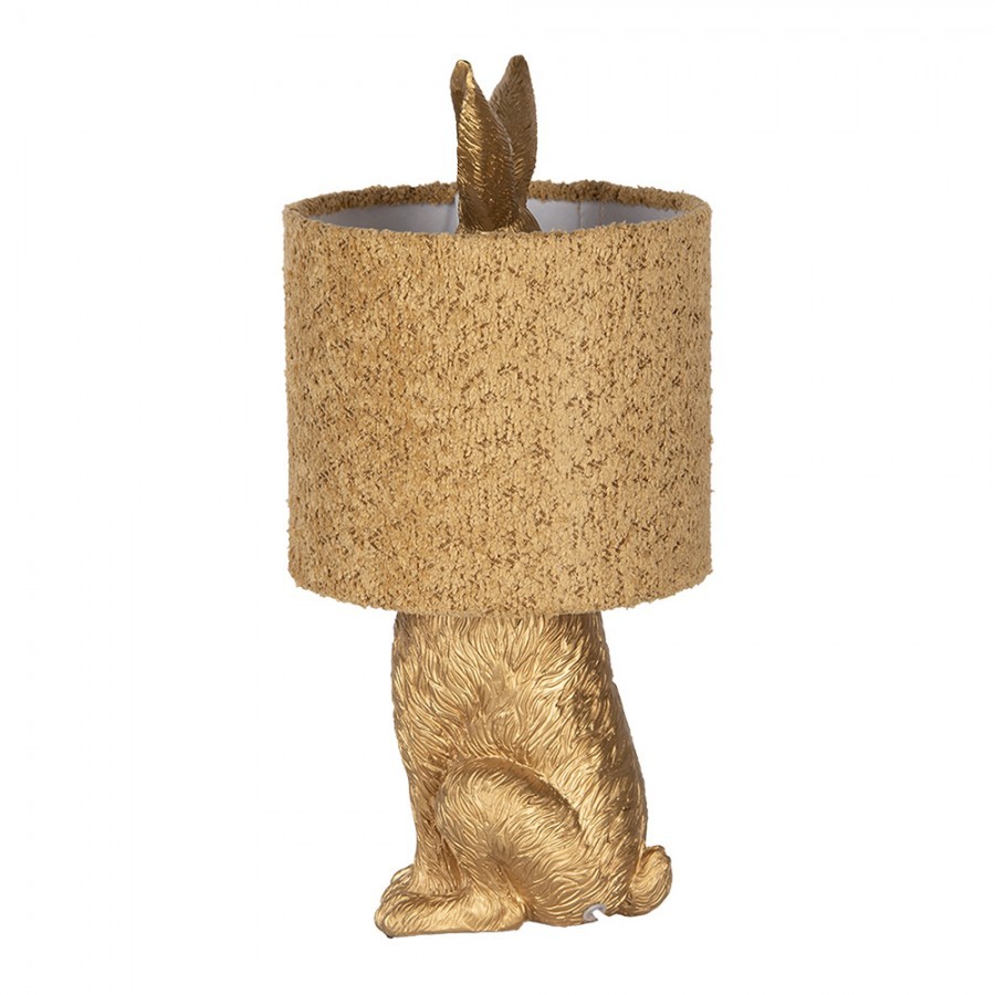 Zlatá stolní lampa králík s chlupatým stínidlem Rabbi - Ø 20*43 cm / E27 Clayre & Eef Zlatá stolní lampa králík s chlupatým stínidlem Rabbi - Ø 20*43 cm / E27 Clayre & Eef