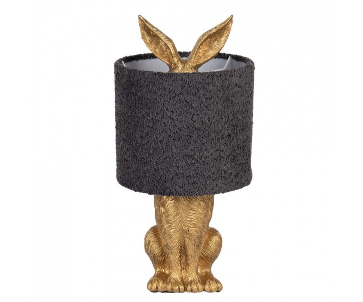 Zlatá stolní lampa králík s chlupatým šedým stínidlem Rabbi - Ø 20*43 cm / E27 Clayre & Eef