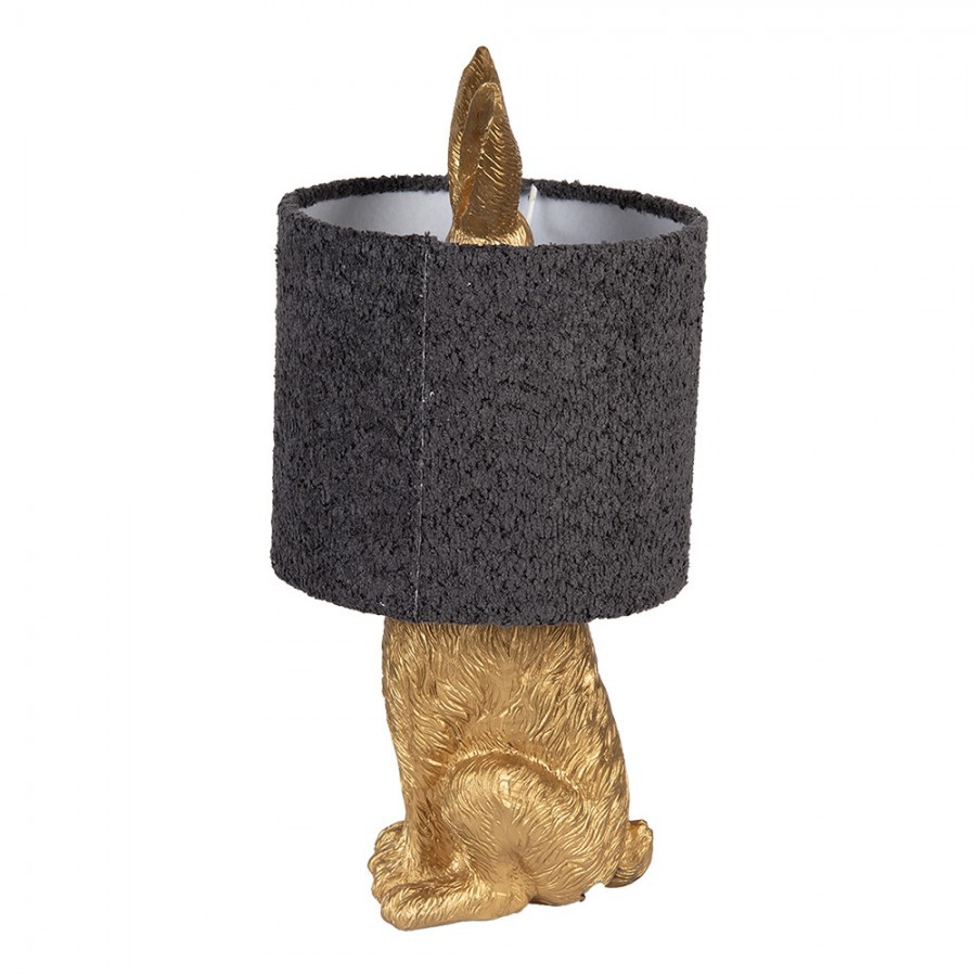 Zlatá stolní lampa králík s chlupatým šedým stínidlem Rabbi - Ø 20*43 cm / E27 Clayre & Eef Zlatá stolní lampa králík s chlupatým šedým stínidlem Rabbi - Ø 20*43 cm / E27 Clayre & Eef
