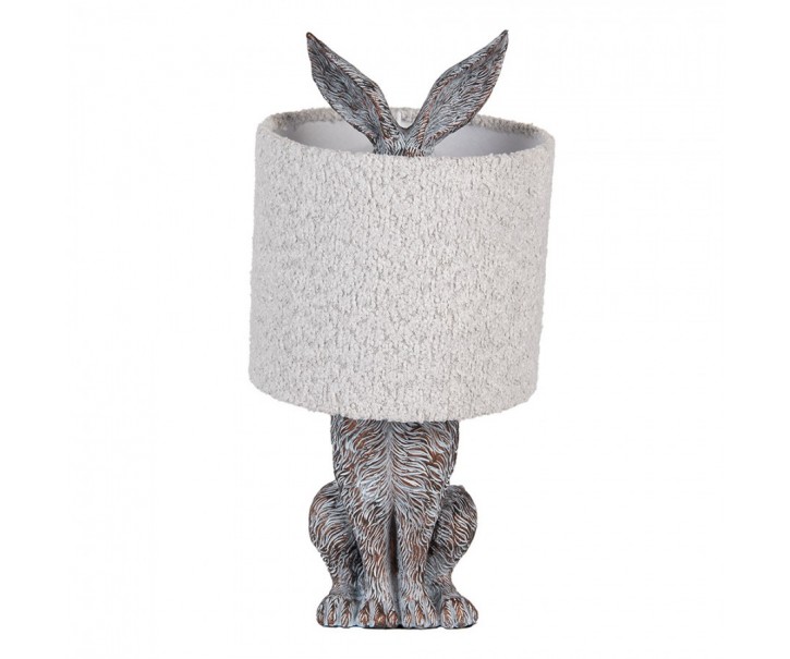 Šedá stolní lampa králík s chlupatým stínidlem Rabbi - Ø 20*43 cm E27/ma* 1*60W Clayre & Eef