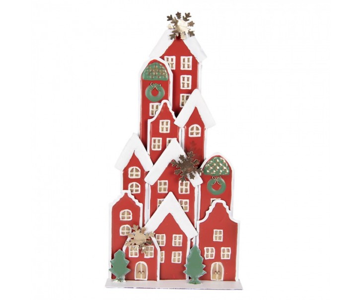 Červená kovová dekorace domky Amsterdam - 28*8*56 cm Clayre & Eef