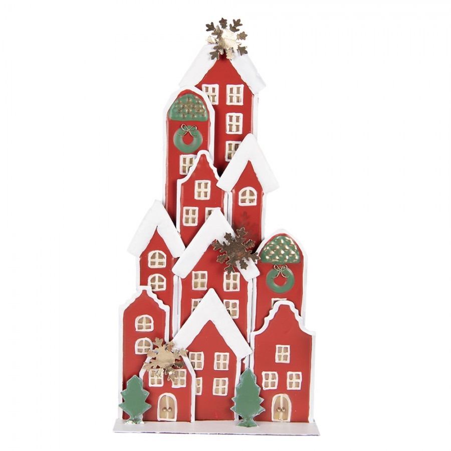 Červená kovová dekorace domky Amsterdam - 28*8*56 cm