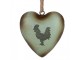 Zelené antik kovové srdce s kohoutem Rooster - 14*5*14 cm Clayre & Eef