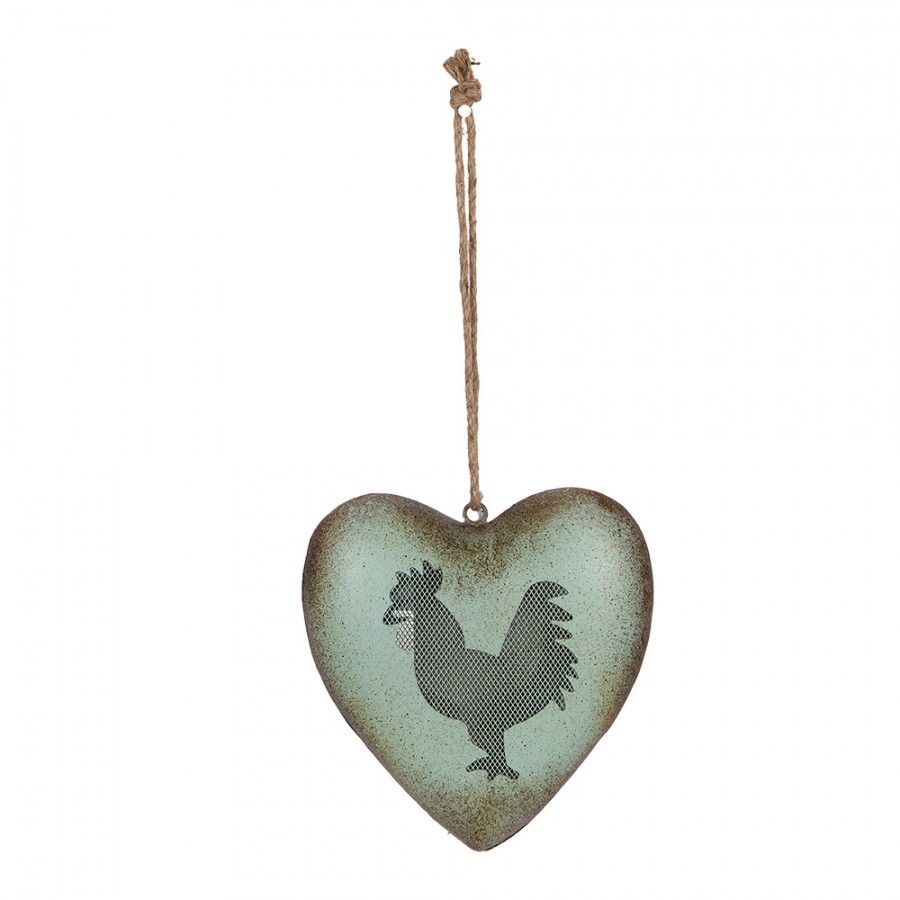 Zelené antik kovové srdce s kohoutem Rooster - 23*7*23 cm Clayre & Eef Zelené antik kovové srdce s kohoutem Rooster - 23*7*23 cm Clayre & Eef