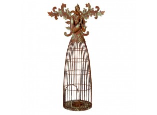 Rezavo-zelený dekorační svícen anděl Aniel Brocante - 29*17*58 cm