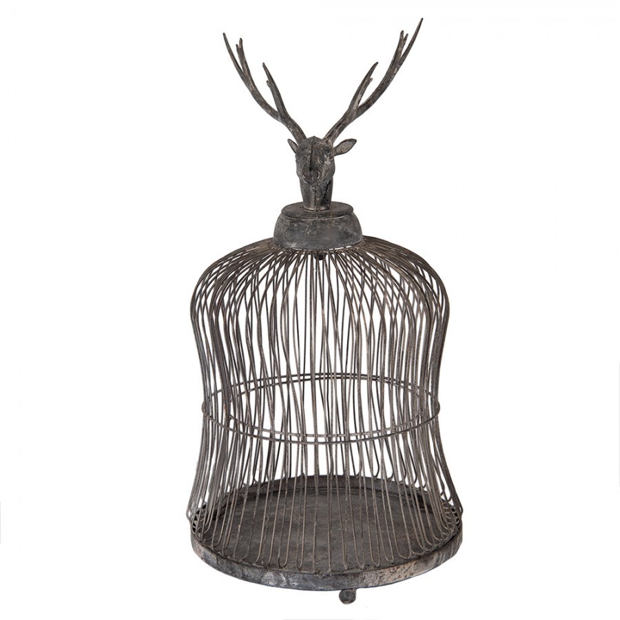 Šedá antik kovová dekorace ptačí klec jelen Deer - Ø 26*50 cm Clayre & Eef Šedá antik kovová dekorace ptačí klec jelen Deer - Ø 26*50 cm Clayre & Eef