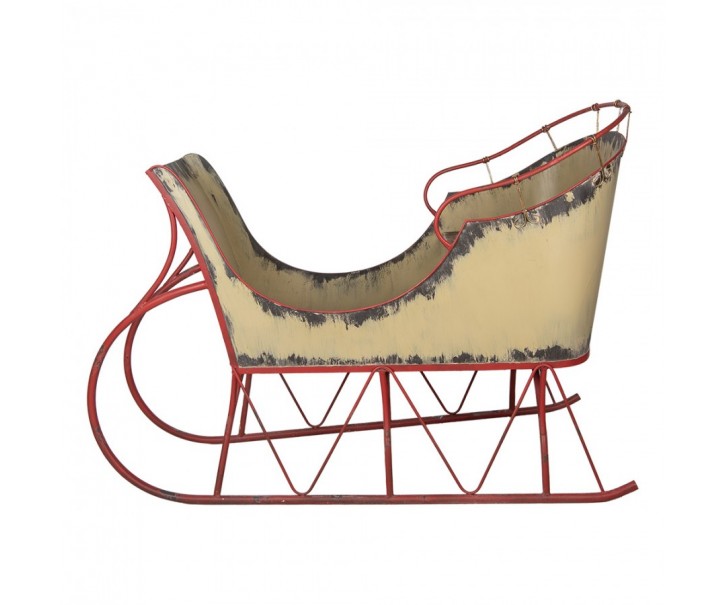 Veliké béžovo-červené kovové sáně Christmas Sleigh - 156*73*104 cm Clayre & Eef