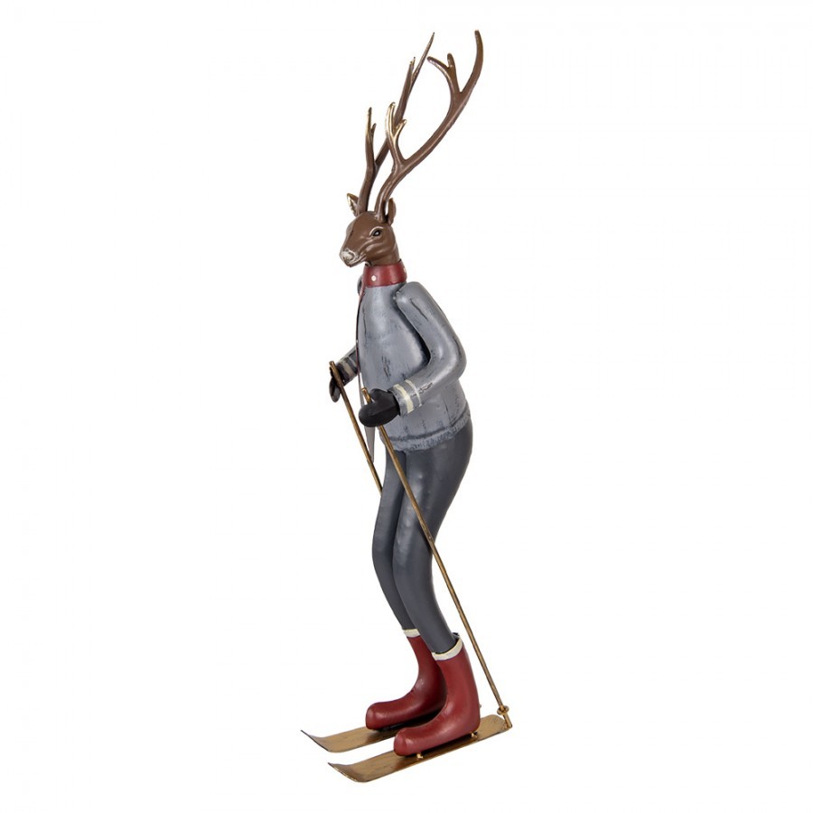 Šedo-hnědá antik kovová dekorace jelen na lyžích Deer - 19*15*65 cm Clayre & Eef Šedo-hnědá antik kovová dekorace jelen na lyžích Deer - 19*15*65 cm Clayre & Eef