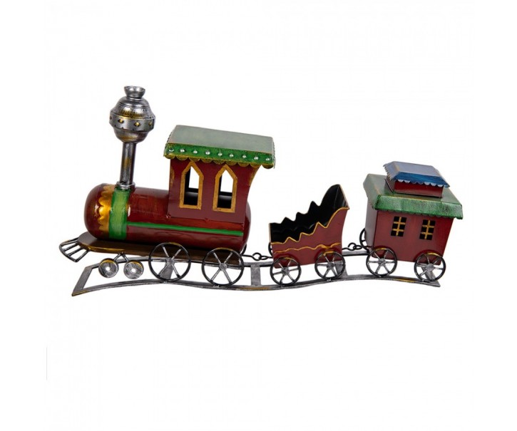 Červená antik kovová dekorace vláček na koleji Train - 70*15*36 cm Clayre & Eef