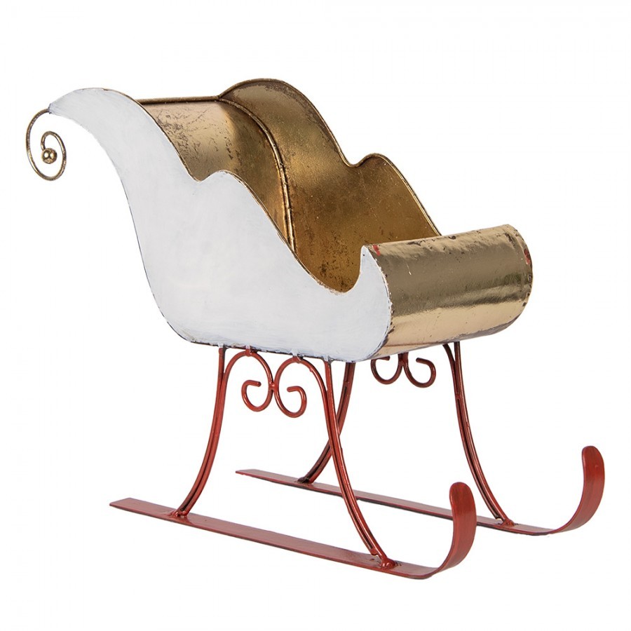 Bílo-zlaté kovové sáně Christmas Sleigh - 38*15*28 cm Clayre & Eef Bílo-zlaté kovové sáně Christmas Sleigh - 38*15*28 cm Clayre & Eef