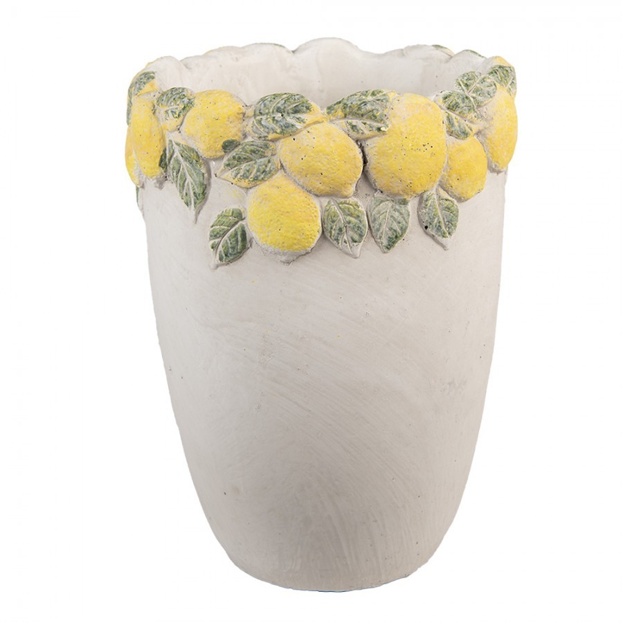 Cementový vysoký květináč lemovaný citróny Lemoni M - Ø 17*23 cm
