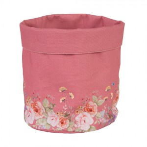 Růžový bavlněný košík na pečivo Flower & Fiesta - Ø 15*16 cm