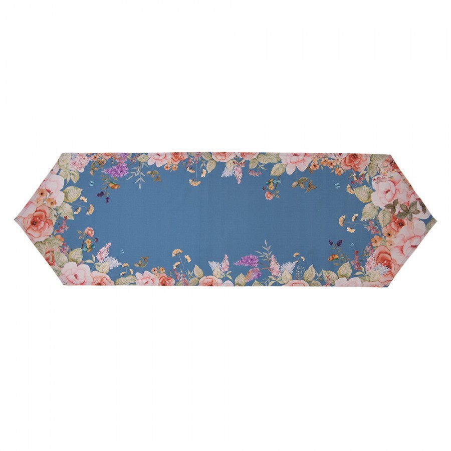 Modrý bavlněný běhoun s květy Flower & Fiesta - 50*160 cm Clayre & Eef Modrý bavlněný běhoun s květy Flower & Fiesta - 50*160 cm Clayre & Eef