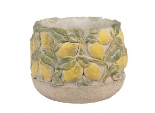 Béžový antik cementový květináč zdobený citróny Lemoni - Ø 19*15cm