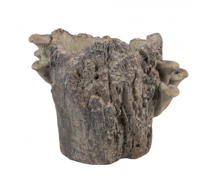 Hnědý cementový květináč kmen stromu s houbami Botanic M - 24*18*18 cm Clayre & Eef