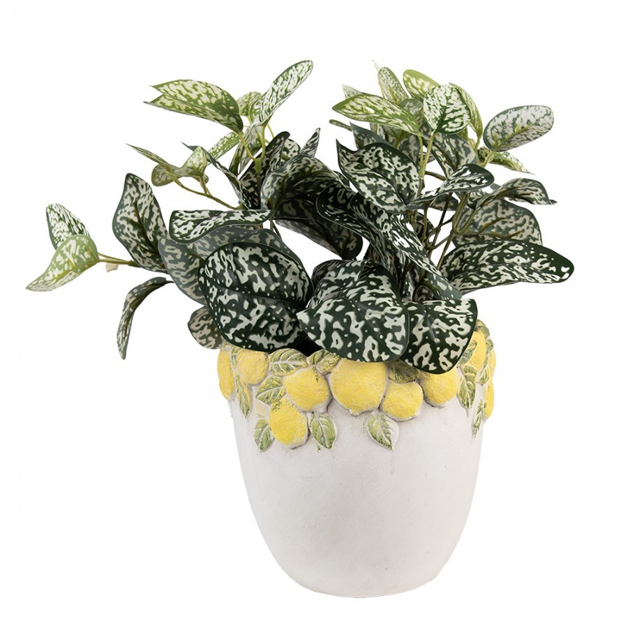 Cementový květináč lemovaný citróny Lemoni M - Ø 20*19 cm Clayre & Eef Cementový květináč lemovaný citróny Lemoni M - Ø 20*19 cm Clayre & Eef