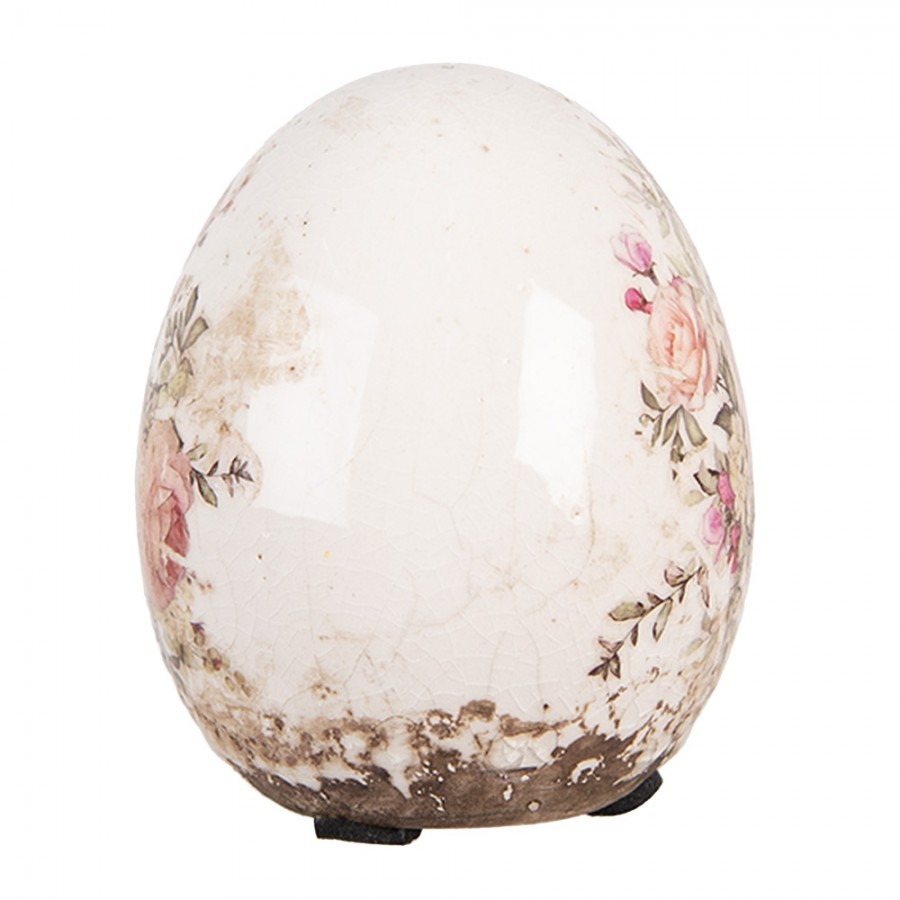 Keramické dekorační vajíčko s růžičkami Rosien S - Ø 7*9 cm Clayre & Eef Keramické dekorační vajíčko s růžičkami Rosien S - Ø 7*9 cm Clayre & Eef