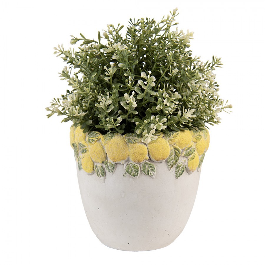 Cementový květináč lemovaný citróny Lemoni S - Ø 16*15 cm Clayre & Eef Cementový květináč lemovaný citróny Lemoni S - Ø 16*15 cm Clayre & Eef