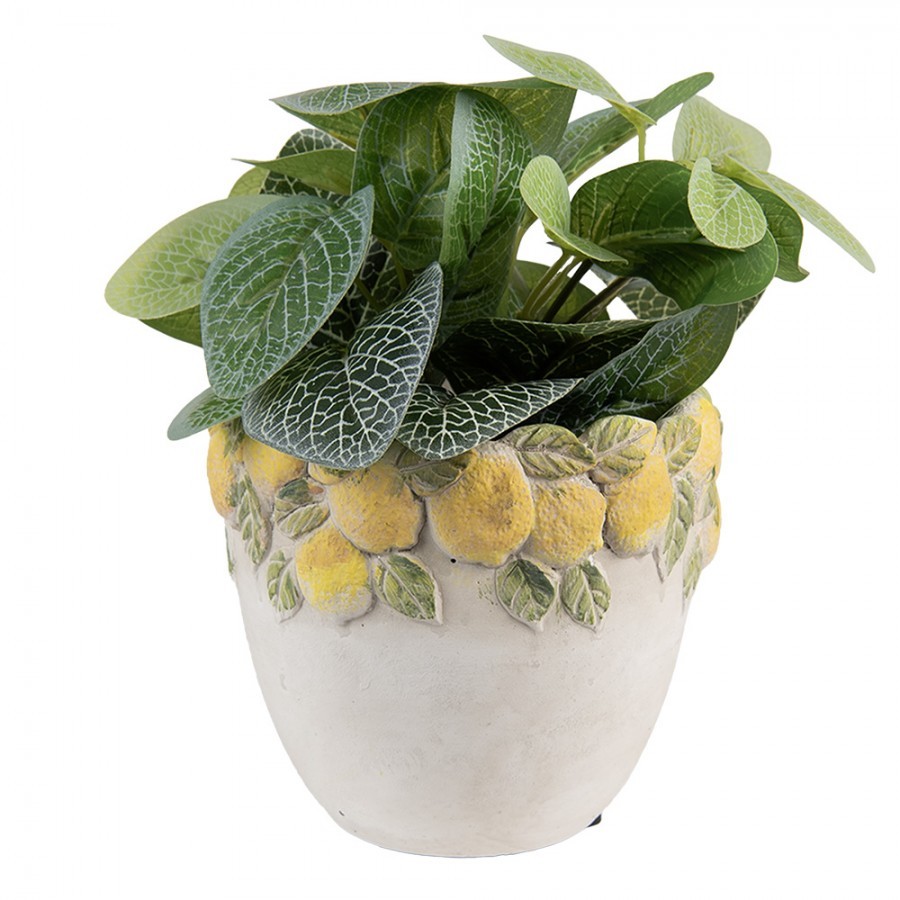 Cementový květináč lemovaný citróny Lemoni - Ø 14*12 cm Clayre & Eef Cementový květináč lemovaný citróny Lemoni - Ø 14*12 cm Clayre & Eef