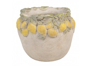 Béžový antik cementový květináč lemovaný citróny Lemoni - Ø 22*19 cm