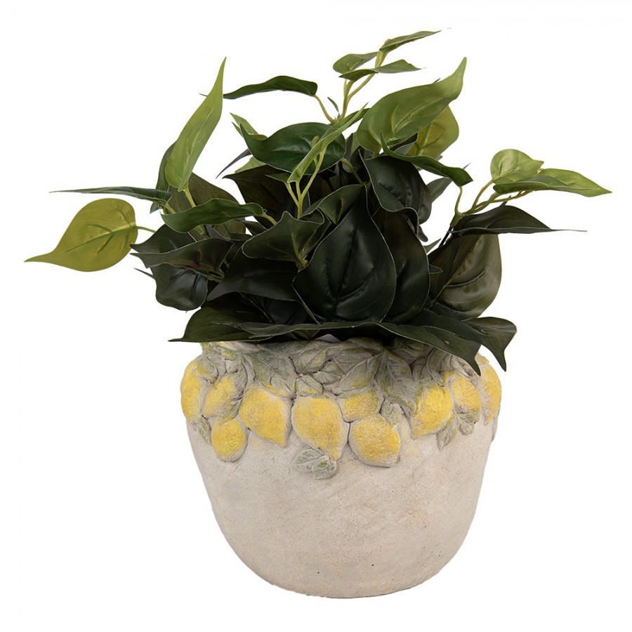 Béžový antik cementový květináč lemovaný citróny Lemoni - Ø 22*19 cm Clayre & Eef Béžový antik cementový květináč lemovaný citróny Lemoni - Ø 22*19 cm Clayre & Eef