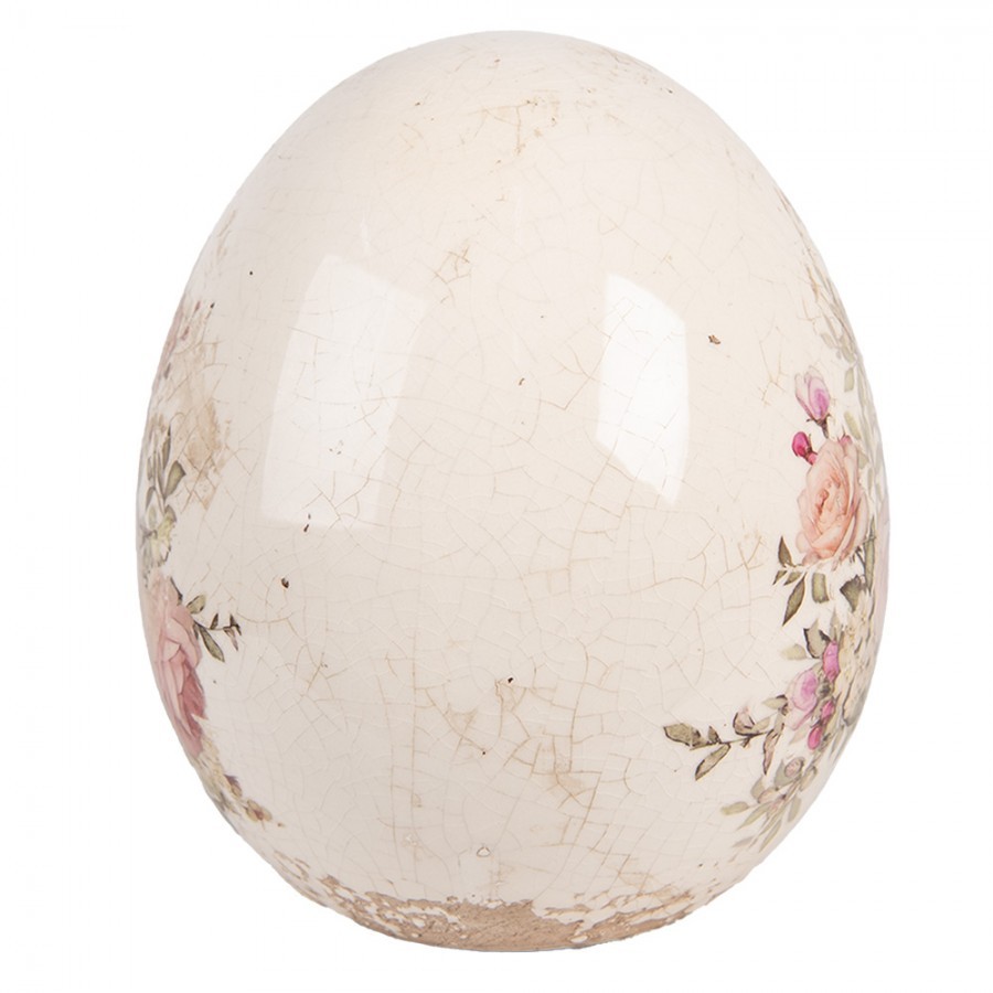 Keramické dekorační vajíčko s růžičkami Rosien L - Ø 14*16 cm Clayre & Eef Keramické dekorační vajíčko s růžičkami Rosien L - Ø 14*16 cm Clayre & Eef