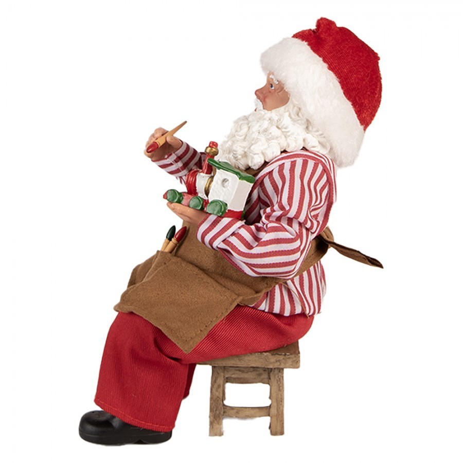 Červená vánoční dekorace figurka Santa Claus malující mašinku - 13*10*28 cm Clayre & Eef Červená vánoční dekorace figurka Santa Claus malující mašinku - 13*10*28 cm Clayre & Eef
