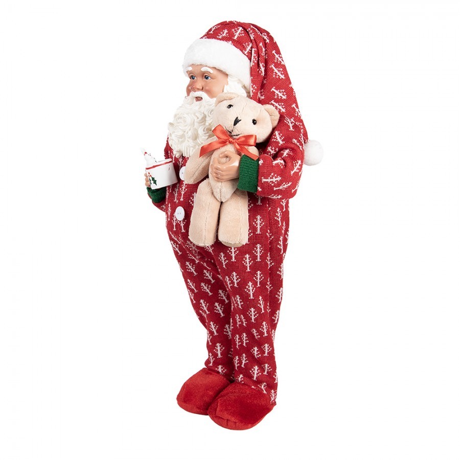 Červená dekorace figurka Santa Claus v overalu a s medvídkem - 22*19*45 cm Clayre & Eef Červená dekorace figurka Santa Claus v overalu a s medvídkem - 22*19*45 cm Clayre & Eef