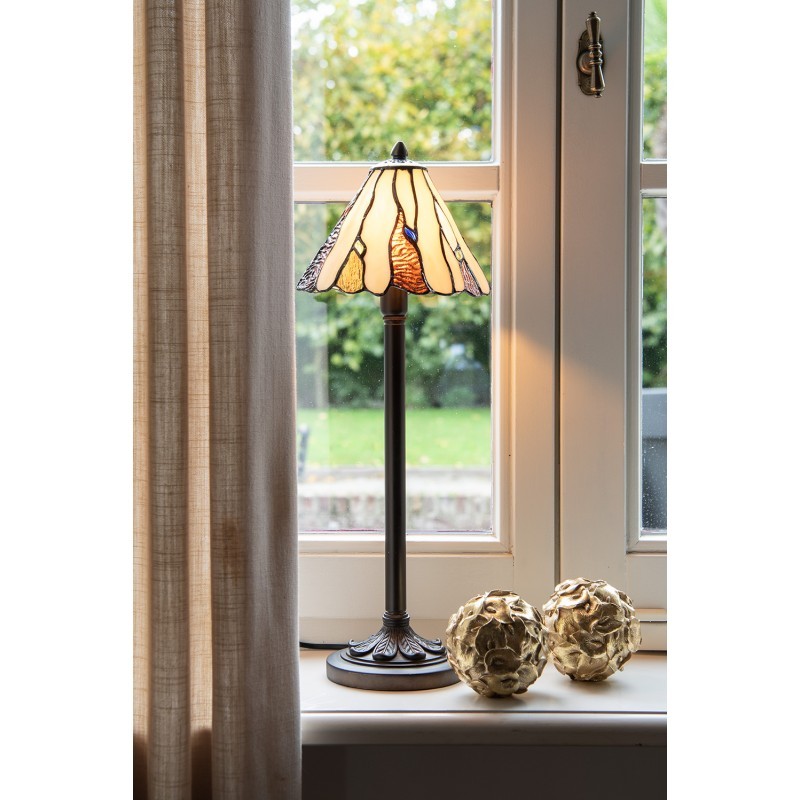 Béžovo-hnědá stolní lampa Tiffany Titto - Ø 20*60 cm E14/ 1*40W Clayre & Eef Béžovo-hnědá stolní lampa Tiffany Titto - Ø 20*60 cm E14/ 1*40W Clayre & Eef
