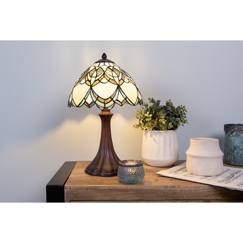 Béžovo-hnědá stolní lampa Tiffany Delafosse - Ø 25*42 cm E14/ 1*40W Clayre & Eef Béžovo-hnědá stolní lampa Tiffany Delafosse - Ø 25*42 cm E14/ 1*40W Clayre & Eef