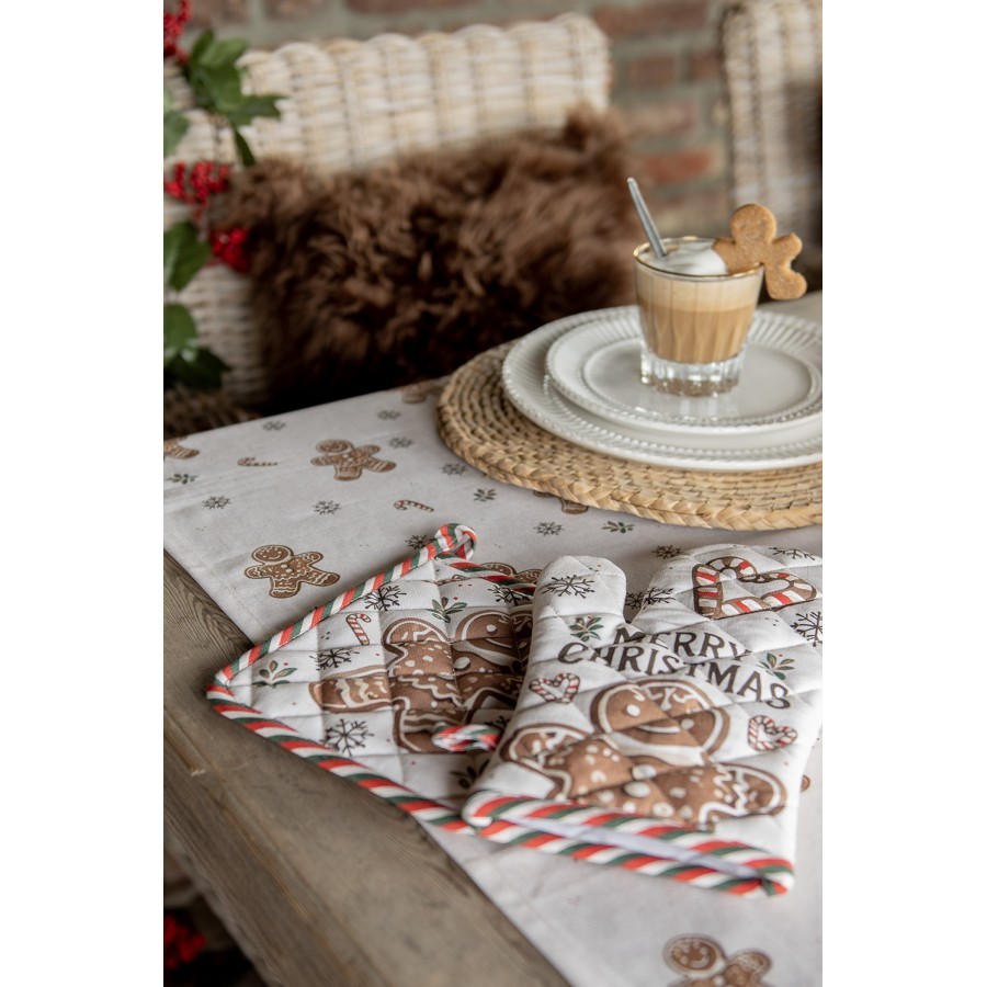 Béžová bavlněná chňapka rukavice s perníčky Gingerbread Magic - 18*30cm Clayre & Eef Béžová bavlněná chňapka rukavice s perníčky Gingerbread Magic - 18*30cm Clayre & Eef