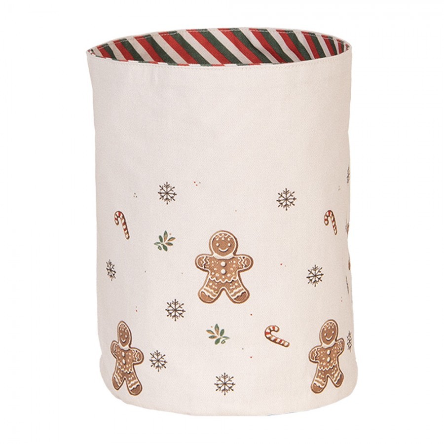 Béžový bavlněný košík na pečivo s perníčky Gingerbread Magic - Ø 15*16 cm Clayre & Eef Béžový bavlněný košík na pečivo s perníčky Gingerbread Magic - Ø 15*16 cm Clayre & Eef