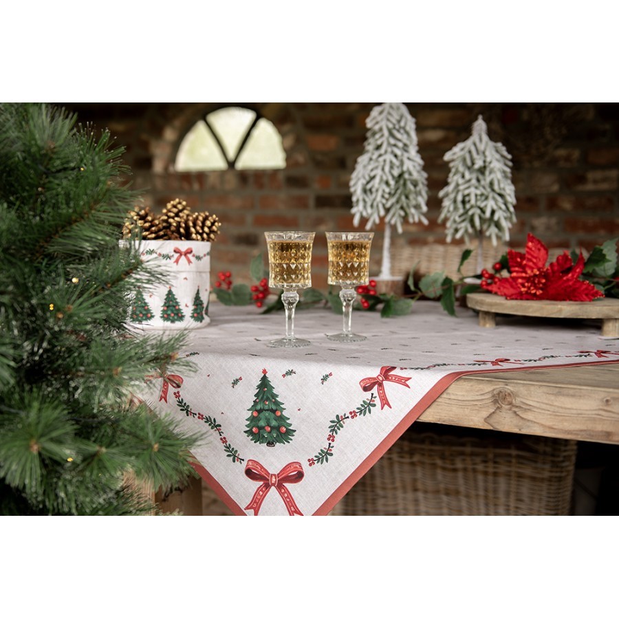 Béžový bavlněný ubrus se stromky Christmas Harmony - 100*100 cm Clayre & Eef Béžový bavlněný ubrus se stromky Christmas Harmony - 100*100 cm Clayre & Eef