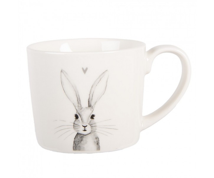 Bílý hrnek s hlavou králíka a srdíčkem - 12*8*7 cm / 275 ml Clayre & Eef