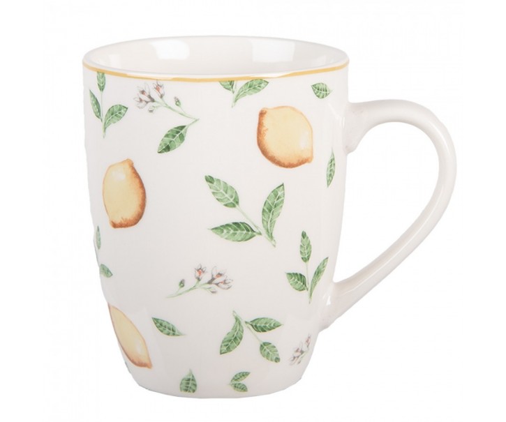 Bílý porcelánový hrnek s citróny Lemons & Leafs - 12*8*10 cm / 300 ml Clayre & Eef