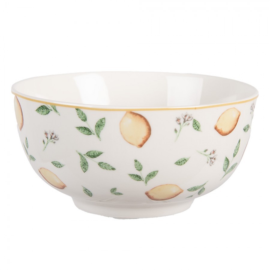 Bílá porcelánová miska s citróny Lemons & Leafs - Ø 14*7 cm / 500 ml Clayre & Eef Bílá porcelánová miska s citróny Lemons & Leafs - Ø 14*7 cm / 500 ml Clayre & Eef