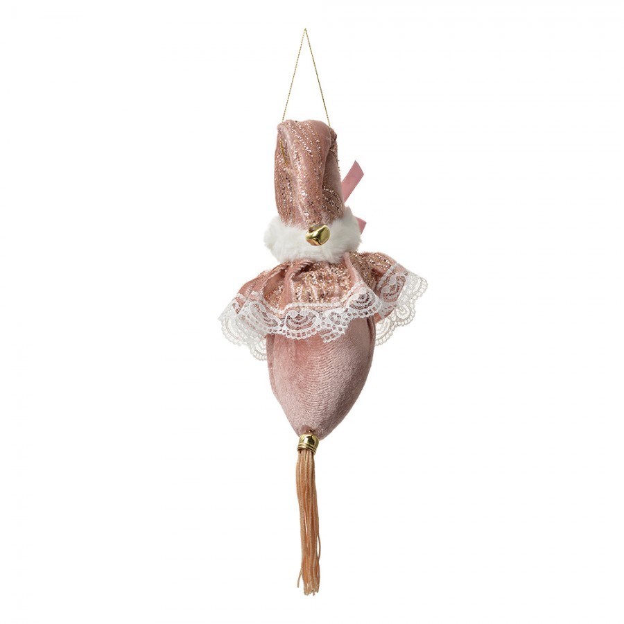 Růžová závěsná dekorace Santa se zdobným oblekem - 8*8*35 cm Clayre & Eef Růžová závěsná dekorace Santa se zdobným oblekem - 8*8*35 cm Clayre & Eef