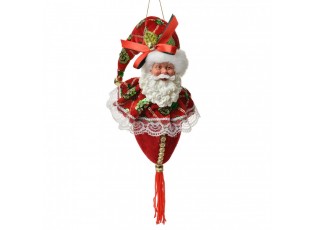 Červená závěsná dekorace hlava Santa se zdobným oblekem - 8*8*35 cm