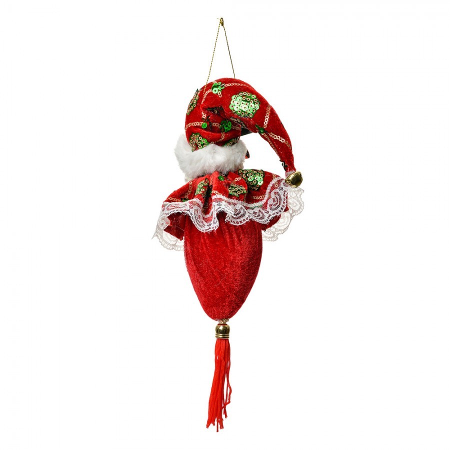 Červená závěsná dekorace hlava Santa se zdobným oblekem - 8*8*35 cm Clayre & Eef Červená závěsná dekorace hlava Santa se zdobným oblekem - 8*8*35 cm Clayre & Eef