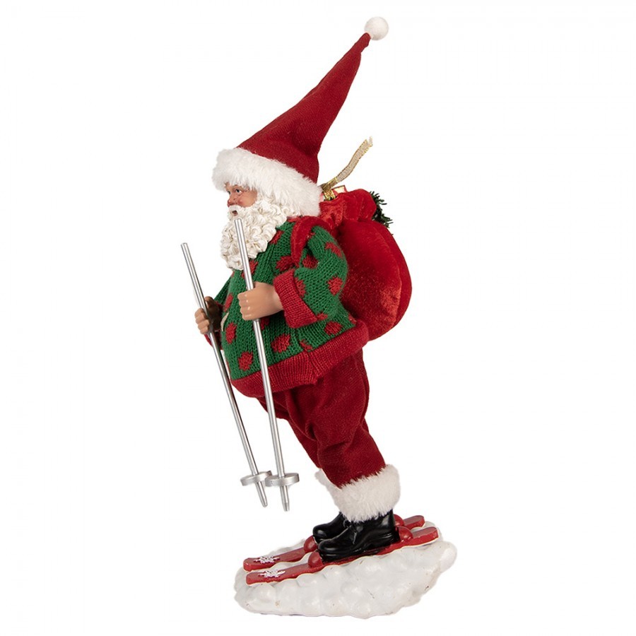 Červená vánoční figurka Santa Claus na lyžích - 15*13*28 cm Clayre & Eef Červená vánoční figurka Santa Claus na lyžích - 15*13*28 cm Clayre & Eef