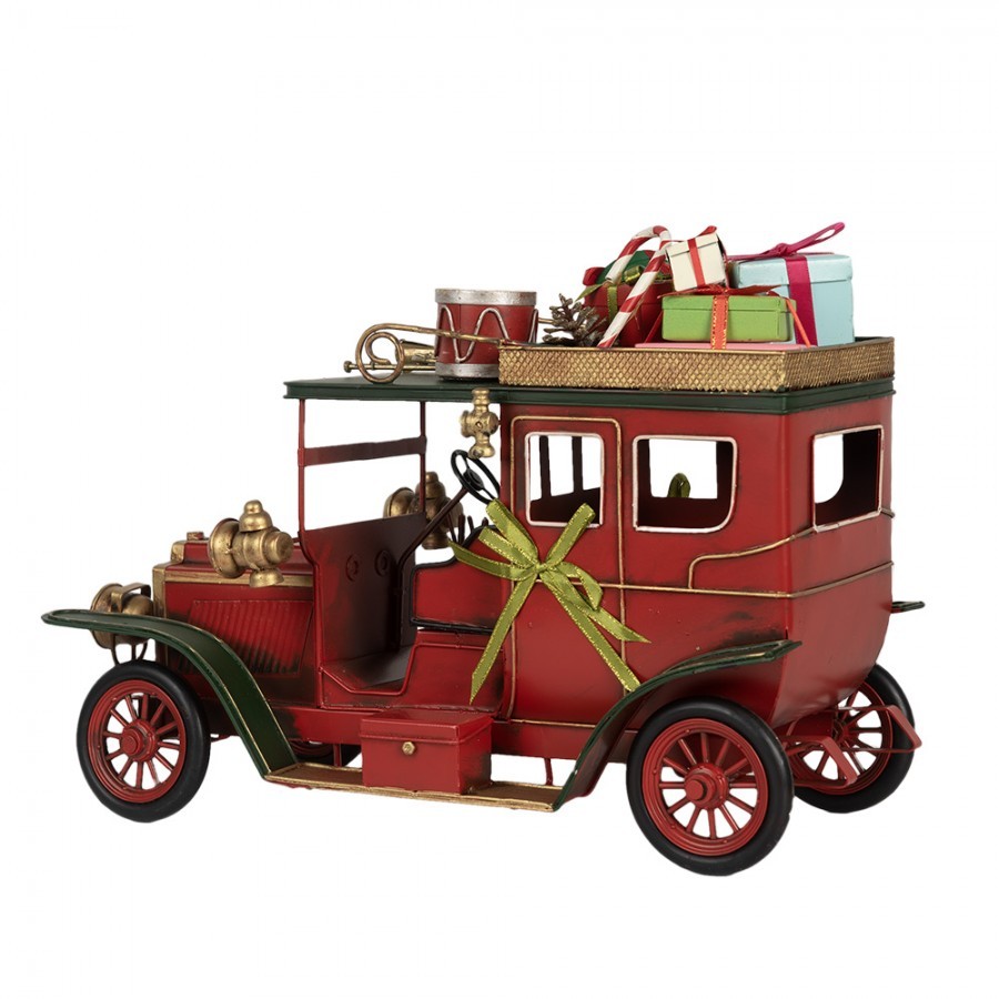 Červený retro model auto s dárky na střeše Christmas - 42*18*28 cm Clayre & Eef Červený retro model auto s dárky na střeše Christmas - 42*18*28 cm Clayre & Eef