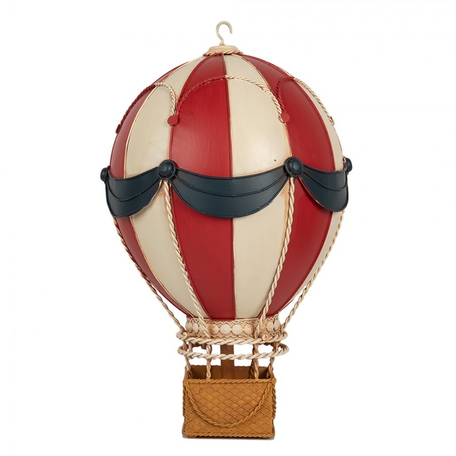 Červeno-béžová kovová závěsná dekorace horkovzdušný balón - Ø 26*42 cm Clayre & Eef Červeno-béžová kovová závěsná dekorace horkovzdušný balón - Ø 26*42 cm Clayre & Eef