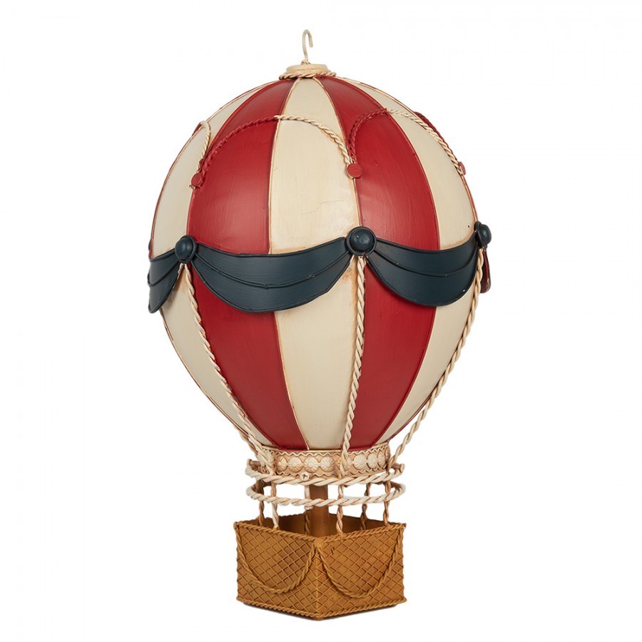 Červeno-bílá kovová závěsná dekorace horkovzdušný balón - Ø 26*42 cm