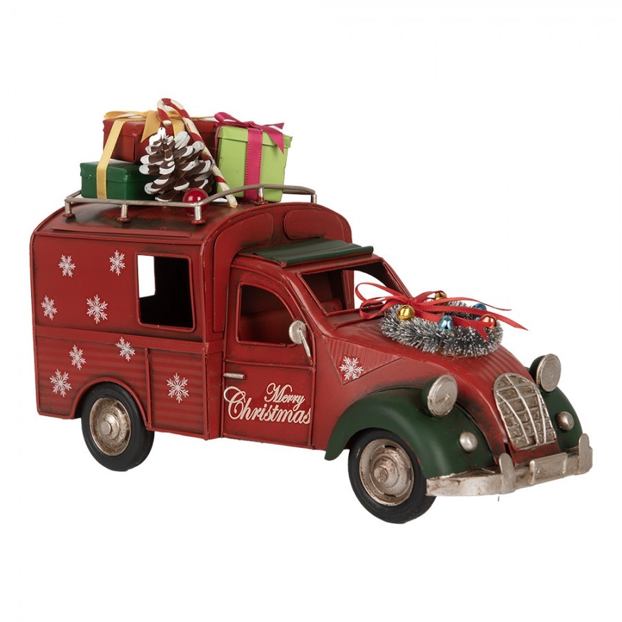 Červený retro model auto kachna s dárky na střeše - 26*11*17 cm