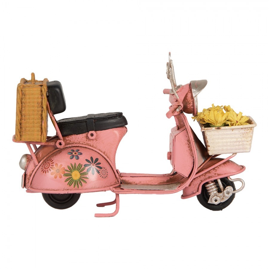 Růžový kovový retro model Scooter s květy - 12*6*8 cm Clayre & Eef Růžový kovový retro model Scooter s květy - 12*6*8 cm Clayre & Eef