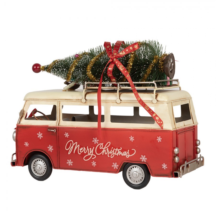 Červený retro model autobus s dárky a stromkem Christmas - 38*16*28 cm Clayre & Eef Červený retro model autobus s dárky a stromkem Christmas - 38*16*28 cm Clayre & Eef