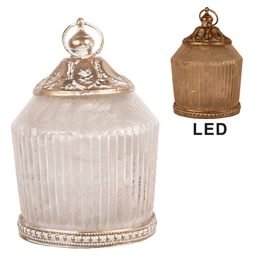 Růžová skleněná svítící LED lucerna Balli - Ø 8*12 cm / 2*AAA Clayre & Eef Růžová skleněná svítící LED lucerna Balli - Ø 8*12 cm / 2*AAA Clayre & Eef